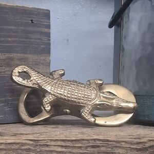 Vintage Brass Crocodile Bottle Opener Paperclip